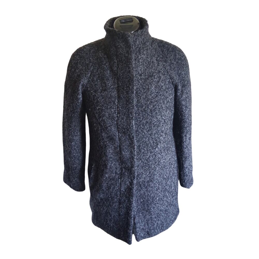 Anne Klein S Charcoal Gray Boucle Wool Blend Walker Coat Hidden Buttons